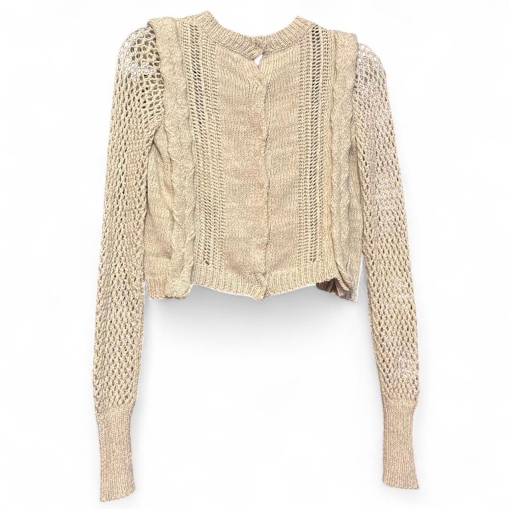 NWT Wildfox Women’s Off-White Boho Crochet Knit Cropped Jumper Sweater — XS - Picture 4 of 6